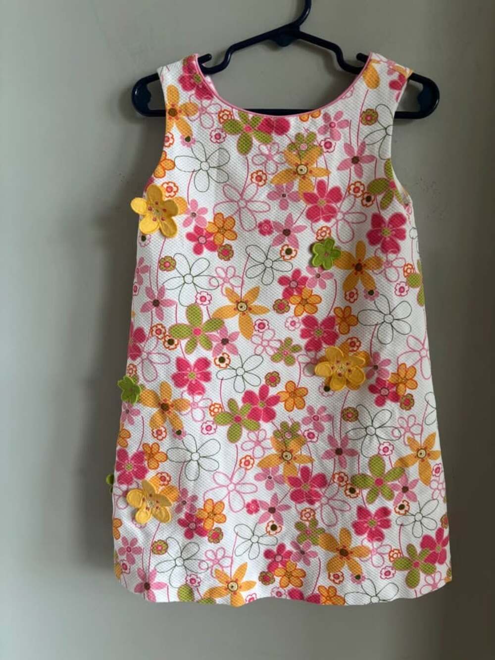 Vintage Florence Eiseman Retro Floral Piqué Shift Dress Girls Size 4 3D Appliqué